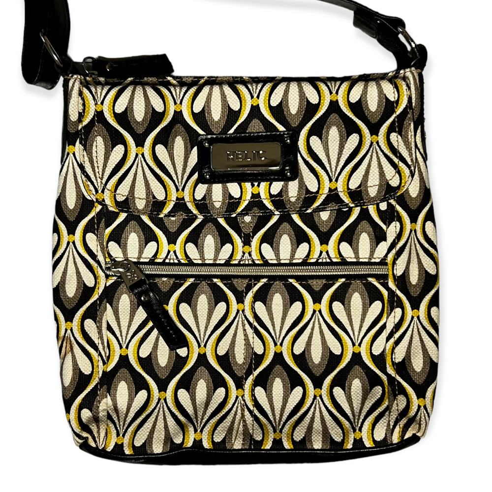 Relic Women's Black, Cream, Gray & Yellow Canvas & Faux Leather Crossbody Bag999 - Picture 1 of 11